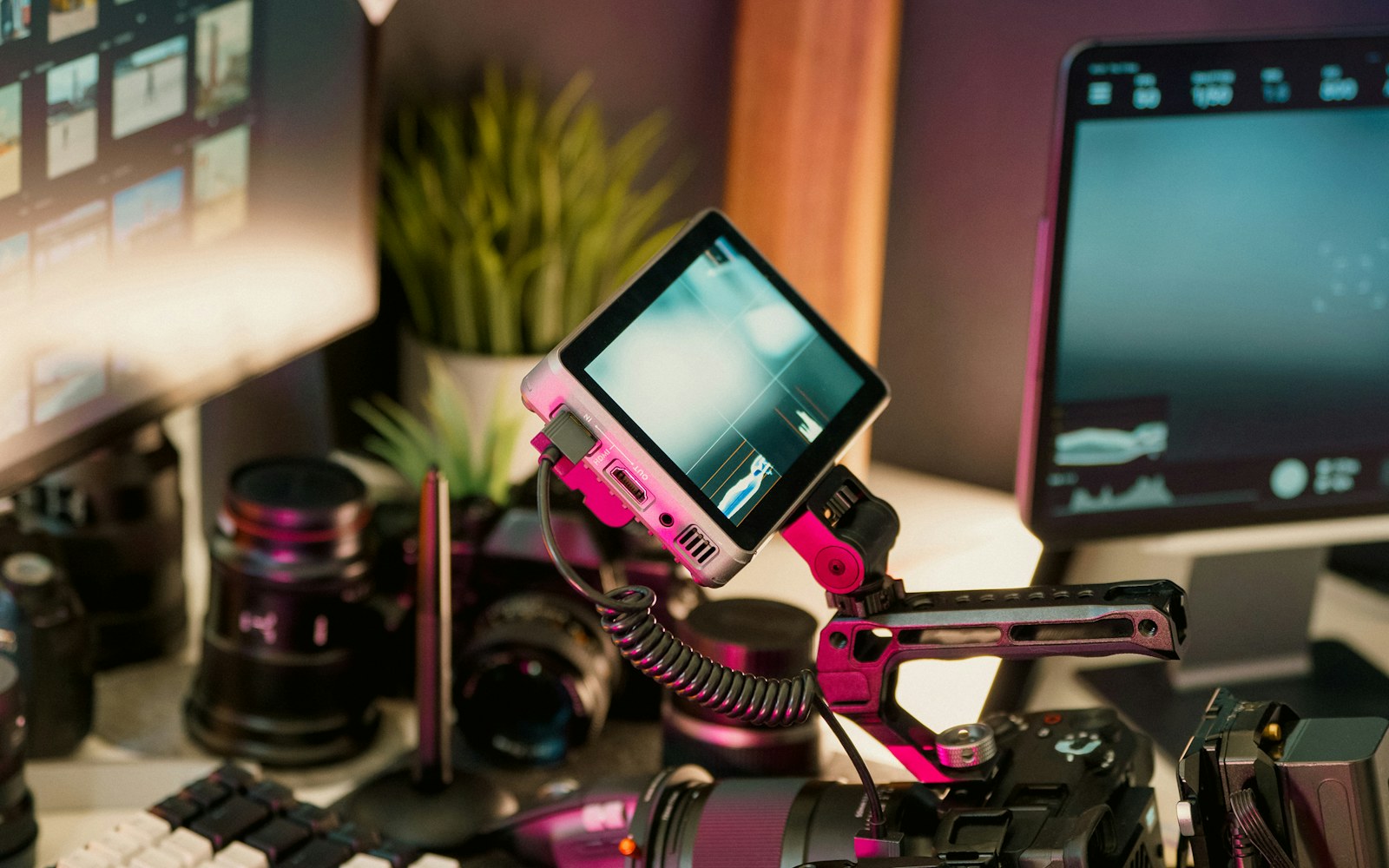 Professional camera and multi-monitor video production workstation